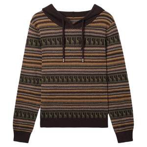 
Fengzhu Gaozhi stitched hooded Fair Isle jacquard wool sweater for women 2025 autumn and winter pullover base sweater