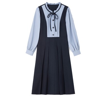 Qili women's clothing autumn new waist A -line skirt is thin, big size fat sister fake two French temperament dresses
