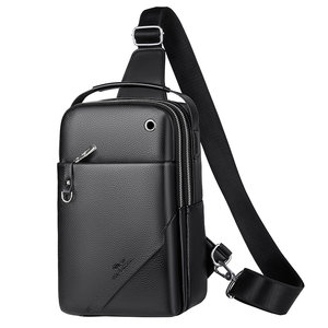 Men's chest bag ipad computer bag men's shoulder -shoulder bag casual two -layer cowhide chest bag flat backpack
