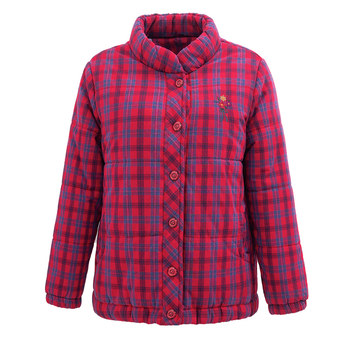 
Middle-aged and elderly women's winter clothing, pure cotton plaid grandma's cotton coat, warm and thickened cotton clothing, mother's top, cotton-padded jacket, stand-up collar jacket
