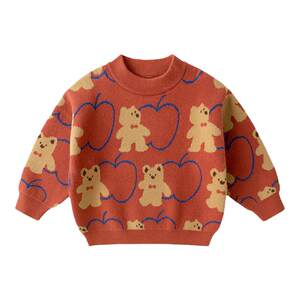 
Baby sweater winter children's cartoon all-over printed sweater girls half turtleneck woolen clothes winter boys winter clothes