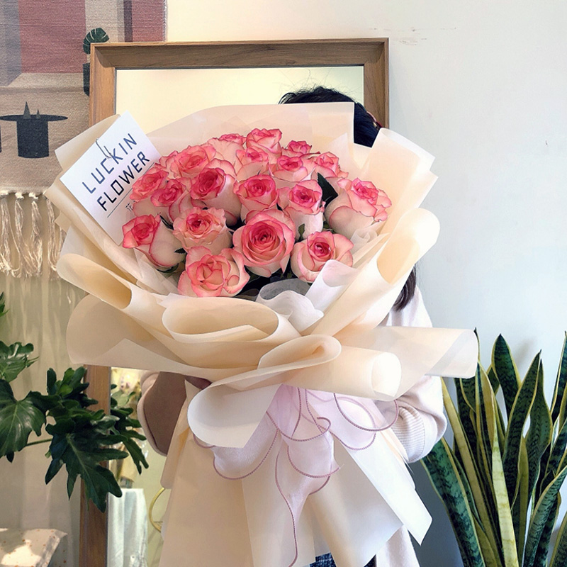 爱艾莎粉玫瑰花束送女友北京上海成都上海广州鲜花速递同城配送店