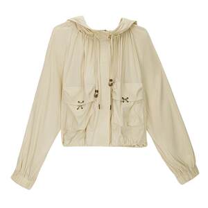 
MSLAN Light Outdoor 26 Spring Casual Drawstring Short Windbreaker Workwear Loose Green Cotton Hooded Jacket