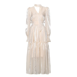 
DPLAY [Vacation Series] White Dress Women's Waist High-Quality French Dress Long Skirt