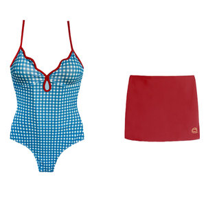 
Masked Cat Nazha Same Swimsuit Women's One-piece Sling Sexy Backless Retro Blue Grid Thai Seaside Bikini