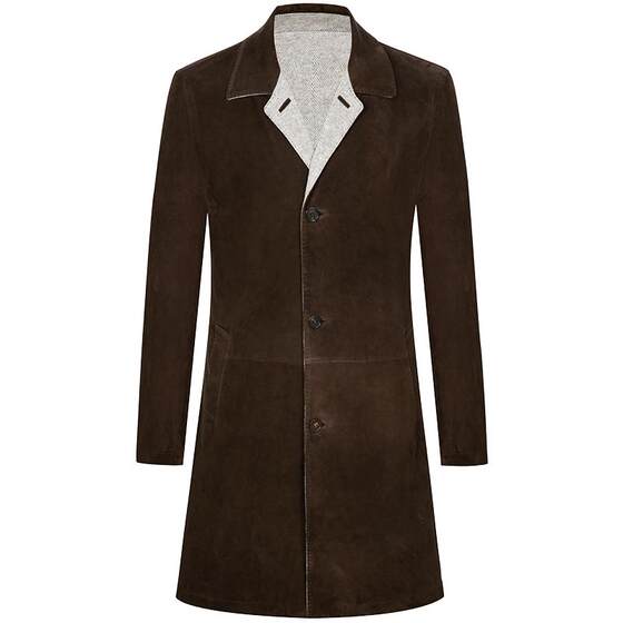 TOMBOLINI East Bolly long leather jacket Men's winter new two sides wearing coffee sheepskin jackets
