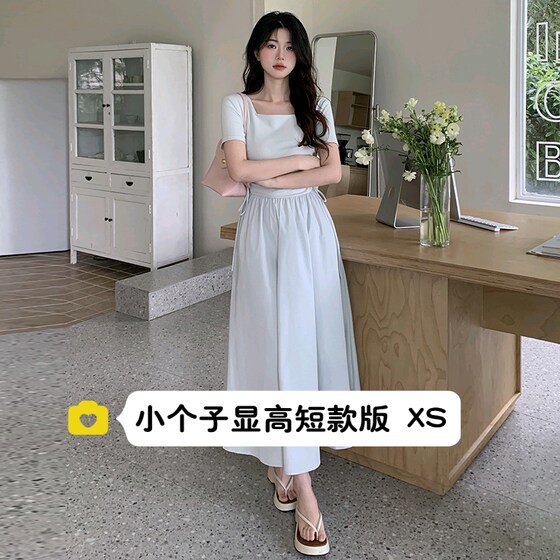 小个子150法式V领甜美绑绳连衣裙遮肉仙女裙2024拼接短袖夏xs码女