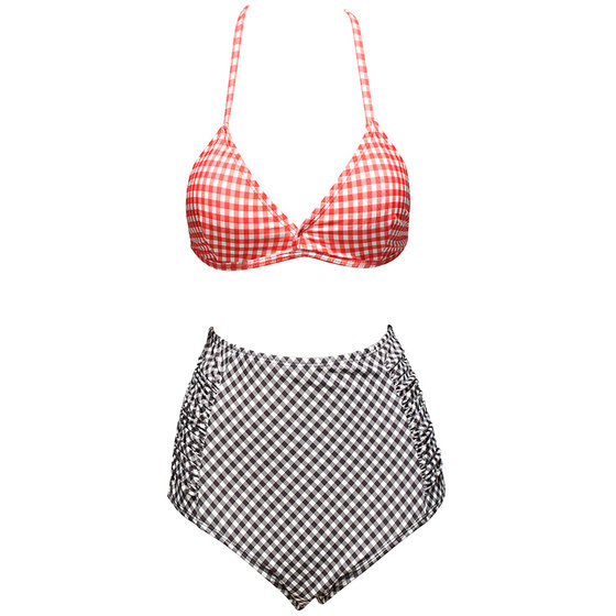 Memorybaby's new retro fashion plaid cool sexy bikini split swimsuit women's high waist is thin