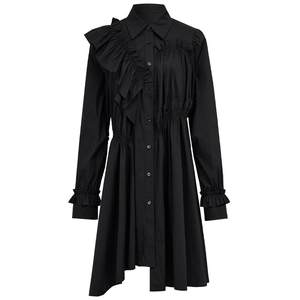
Mandesi Cotton Shirt Collar Dress 2025 Autumn New Solid Color High Waist Irregular Ruffled Short Skirt