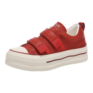 
MILLIE'S/Millie red canvas shoes genuine leather thick sole fashion casual shoes women's height increasing sneakers Velcro