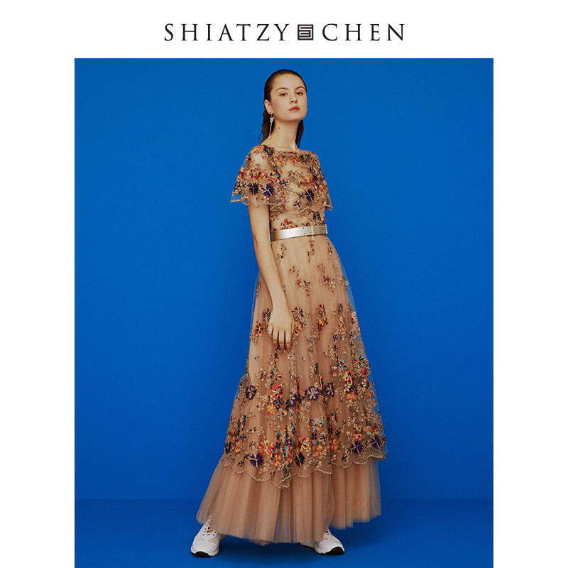 SHIATZY CHEN/夏姿·陈幻梦轻舞系列女士网纱蕾丝刺绣礼服裙