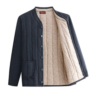 
Woodpecker middle-aged and elderly men's cotton-padded jackets with velvet and thickening to keep warm, the elderly wear daddy cardigans and sweatshirts inside and outside