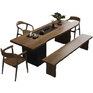 
New Chinese-style solid wood large-board tea table kettle embedded home living room office postmodern simple tea table