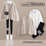 Осенний демисезонный комплект, трикотажный свитер с косичкой, акула, штаны, коллекция 2023, подходит для подростков, облегающий крой, 3 предмета