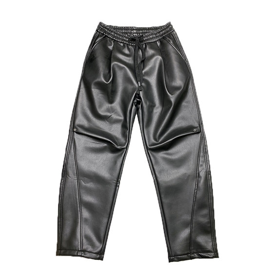 
2026 Winter Velvet Thickened PU Leather Pants Men's Loose Leg Harem Pants Fashionable and Versatile Cycling Warm Casual Pants