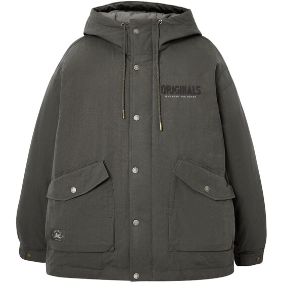 
Jack Jones Men's Winter Down Jacket Profile Drawstring Hooded Textured Fabric Embroidered Letters Offset Jacket