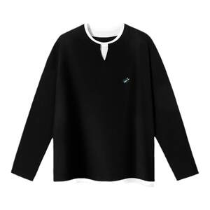 PSO Brand men's and women's fake two-piece contrasting embroidered white bottoming women's loose long-sleeved T-shirt tops