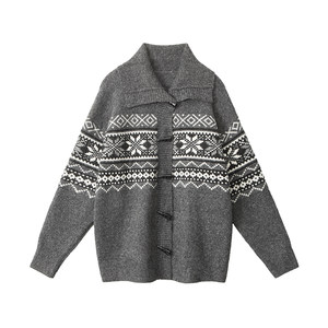 
AIRHOOD 2025 Autumn and Winter High Neck American Fair Island Knitted Cardigan Women Loose Lazy Style Sweater Jacket