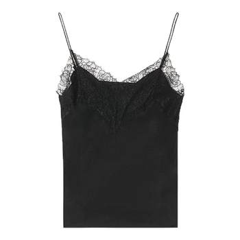 Langzi mulberry silk high-end lace spliced ​​vest suspender 2025 summer new inner sleeveless top for women