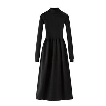 Large size and half -high collar long sweater dress

