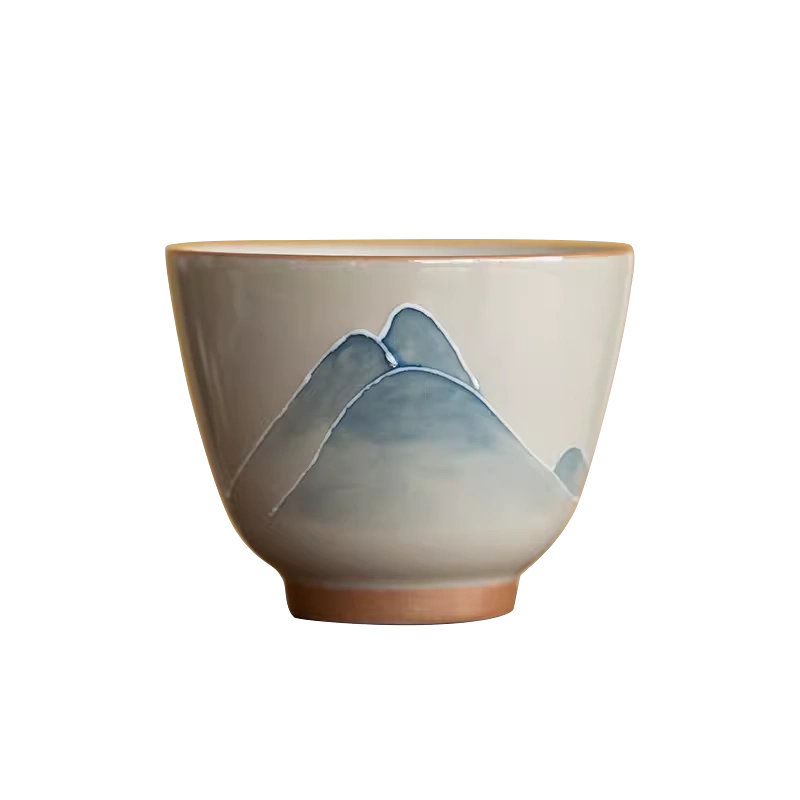 甜白瓷手绘竹子品茗杯家用主人杯单杯陶瓷茶碗功夫茶具茶杯单个小
