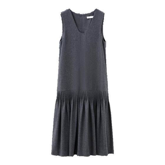 Ruishi Rui Shi Handmade Tucker pleated wool mixed Vedic sleeveless vest skirt A -shaped thin dress female winter
