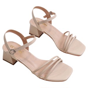 
Sheepskin version ~ one-word buckle sandals for women summer high heels new fashion thick heels medium heels fairy style matching skirt