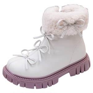 
Genuine leather girls' boots little girl's fashionable princess boots children's velvet small leather boots 2025 autumn and winter new two-cotton boots