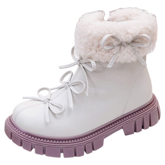 
Genuine leather girls' boots little girl's fashionable princess boots children's velvet small leather boots 2025 autumn and winter new two-cotton boots