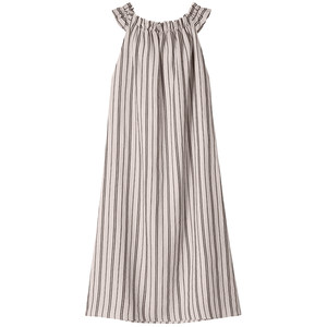 
Lin Qiaozhi 2025 spring and summer new striped sleeveless linen dress for women's seaside vacation French over-knee long skirt