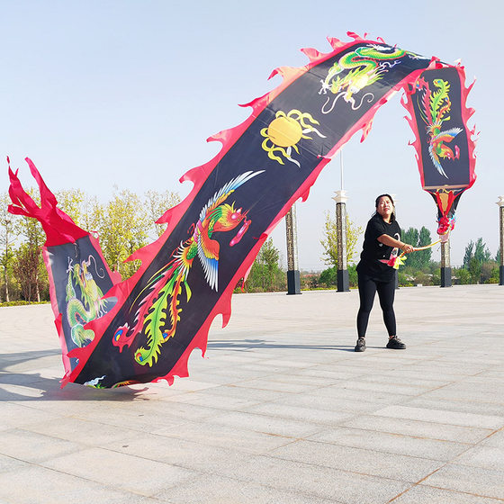 广场健身龙舞龙运动飞抛龙甩龙飘带彩带龙凤呈祥中国龙头表演道具