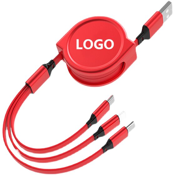 
Super fast charging data cable custom LOGO lettering multi-function three-head telescopic mobile phone three-in-one drag three-charging cable printing advertising exhibition company opening event small gift practical gift customization
