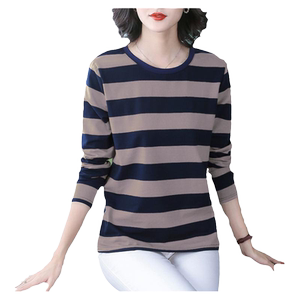 
Spring and Autumn 2026 New Women's Clothing Middle-aged Mom Pure Cotton Long-Sleeved T-Shirt Striped Top Loose Large Size Bottoming Shirt