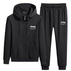 Jeep Jeep Pure Cotton Sports Suit Men's Autumn And Winter New Large Size Hooded Jacket Trousers Casual Two-piece Set