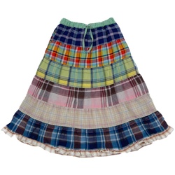 Mobao Children's Clothing - Plaid Stitching Japanese Style Skirt With Pink Ice Silk Handmade Vest