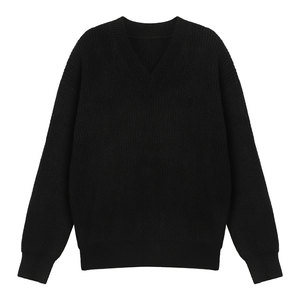 
pusumede black v-neck pullover sweater for women autumn and winter new Korean style loose temperament long-sleeved sweater top