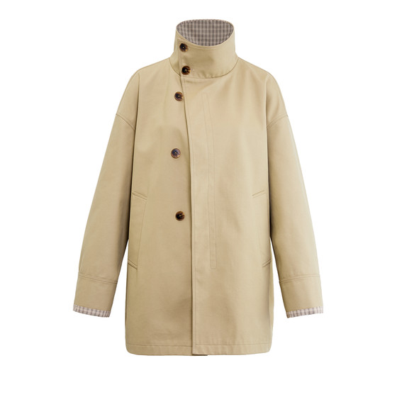 
SMIIILE retro asymmetrical slanted lapel stand collar windbreaker jacket women's autumn high-end loose crisp windproof jacket