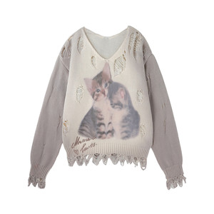 
FTT FlyTheTruth {Soft Zone} ripped sweater women's autumn and winter loose lazy top sweater