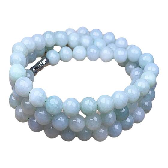 
Sihui direct supply jadeite necklace 8mm Laokeng Myanmar natural jade ice waxy species A light green round bead chain with certificate