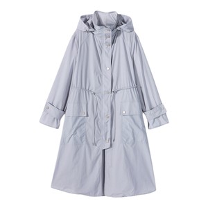 
Aijutu autumn women's top hooded design drawstring waist light and comfortable mid-length windbreaker jacket