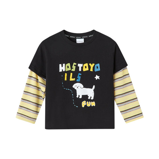 
Royal Tongyuan Boys' Printed Fake Two-Piece Long-Sleeved T-Shirt Spring 2026 New Children's Round Neck Top Trendy