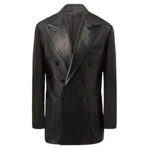 
CULTUM Italian retro color-washed double-breasted lapel collar leather casual jacket suit jacket for men