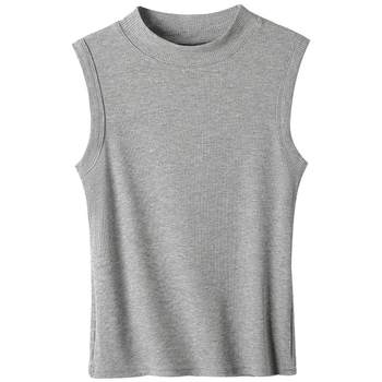 Thread of thread cotton semi -high -necked vest female covered with vice milk top