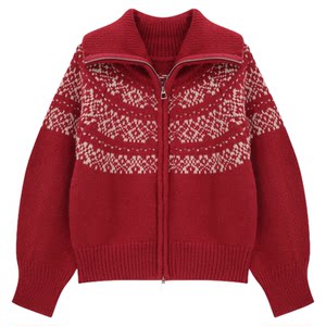 
Basic House/Baijiahao Fair Island New Year's shirt red sweater women's spring new retro jacket