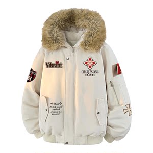 
Charles Heart Print Fur Collar Cotton Clothes for Men and Women Winter New Thickened Warm Casual Couple Hooded Jackets Trendy