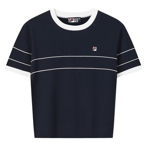 
FILA official women's knitted sweater 2026 summer new simple basic short-sleeved top contrasting color short dress
