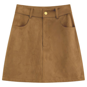 
Versatile Brown Crotch Covering A-Line Skirt Women's Autumn and Winter Suede Short Skirt Large Size Anti-Exposed High Waist Slimming Hip Skirt