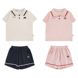 
Young girls sports suit polo collar short-sleeved antibacterial T-shirt quick-drying and cool children's shorts college style summer wear