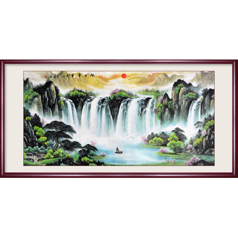 客厅山水画装饰画壁画 旭日东升 鸿运当头 国画 办公室背景墙