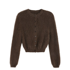 
MULVAN [30% off in stock] Romantic Overture Soft and waxy imitation mink cardigan sweater for women retro round neck top